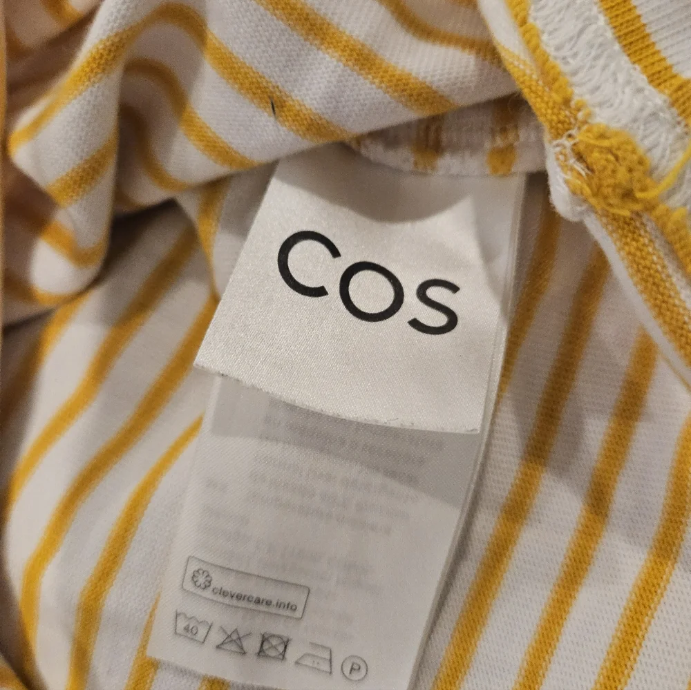 COS Striped Yellow White 100% Cotton Crew Neck Short Sleeve Women's Size L - Picture 5 of 6